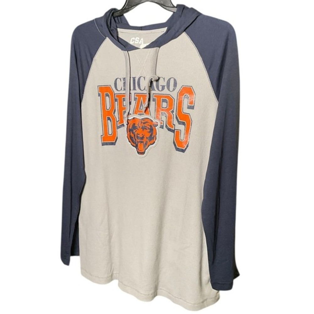 CSA Chicago Bears NFL Mens XL Waffle Knit Raglan Thermal Hoodie Grey Navy New - Picture 2 of 13